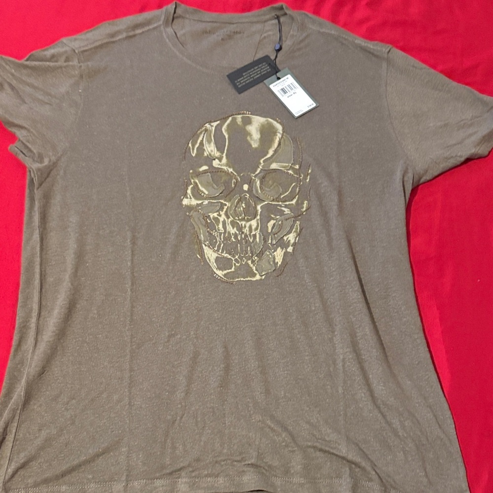 John Varvatos Edgy Y2K Distressed Skull Gothic T-Shirt